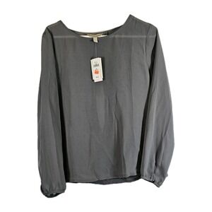 Banana Republic Womens Petite Large Gray Sheer Open Back Long Slv Top NWT